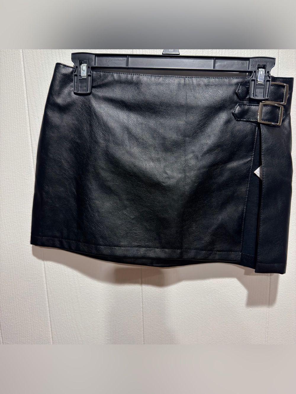Faux Leather Black Mini Skirt with Front Zip